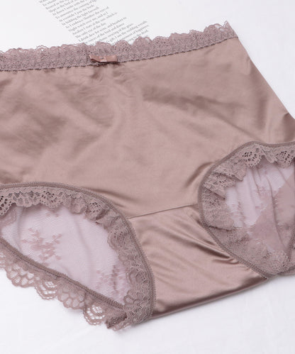 【5枚セット】バックレース リボン付き サテン ミドル ショーツ