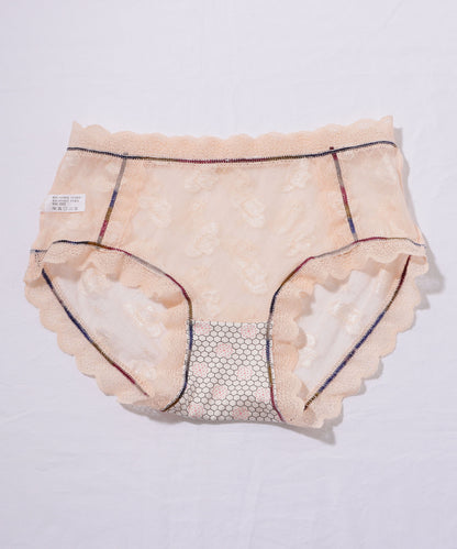 【4枚セット】チャーム付きスカラップ花柄レーシィショーツ