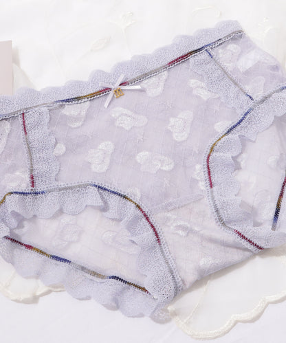 【4枚セット】チャーム付きスカラップ花柄レーシィショーツ