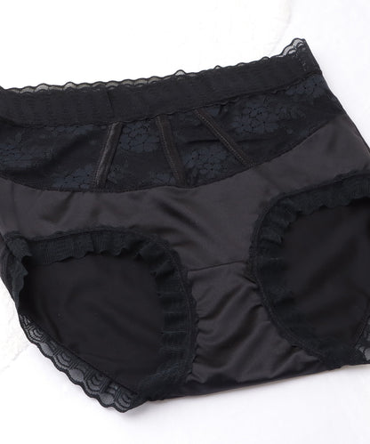 【6枚セット】ハイウエストレースドッキングサテンショーツ
