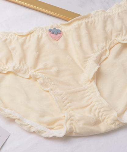 【6枚セット】ストロベリーワッペン付きフリルモダールショーツ