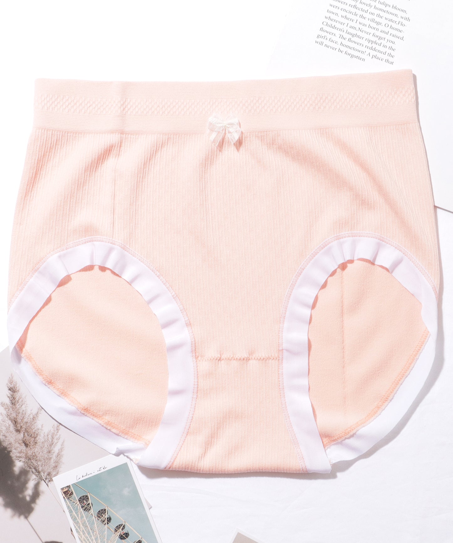 【8枚セット】 ソリッドカラー リボン付き フレンチ ストライプ ショーツ