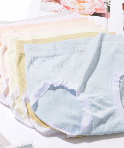 【8枚セット】 ソリッドカラー リボン付き フレンチ ストライプ ショーツ