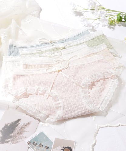 【5枚セット】 スカラップ レース フレンチ ストライプ リボン ショーツ