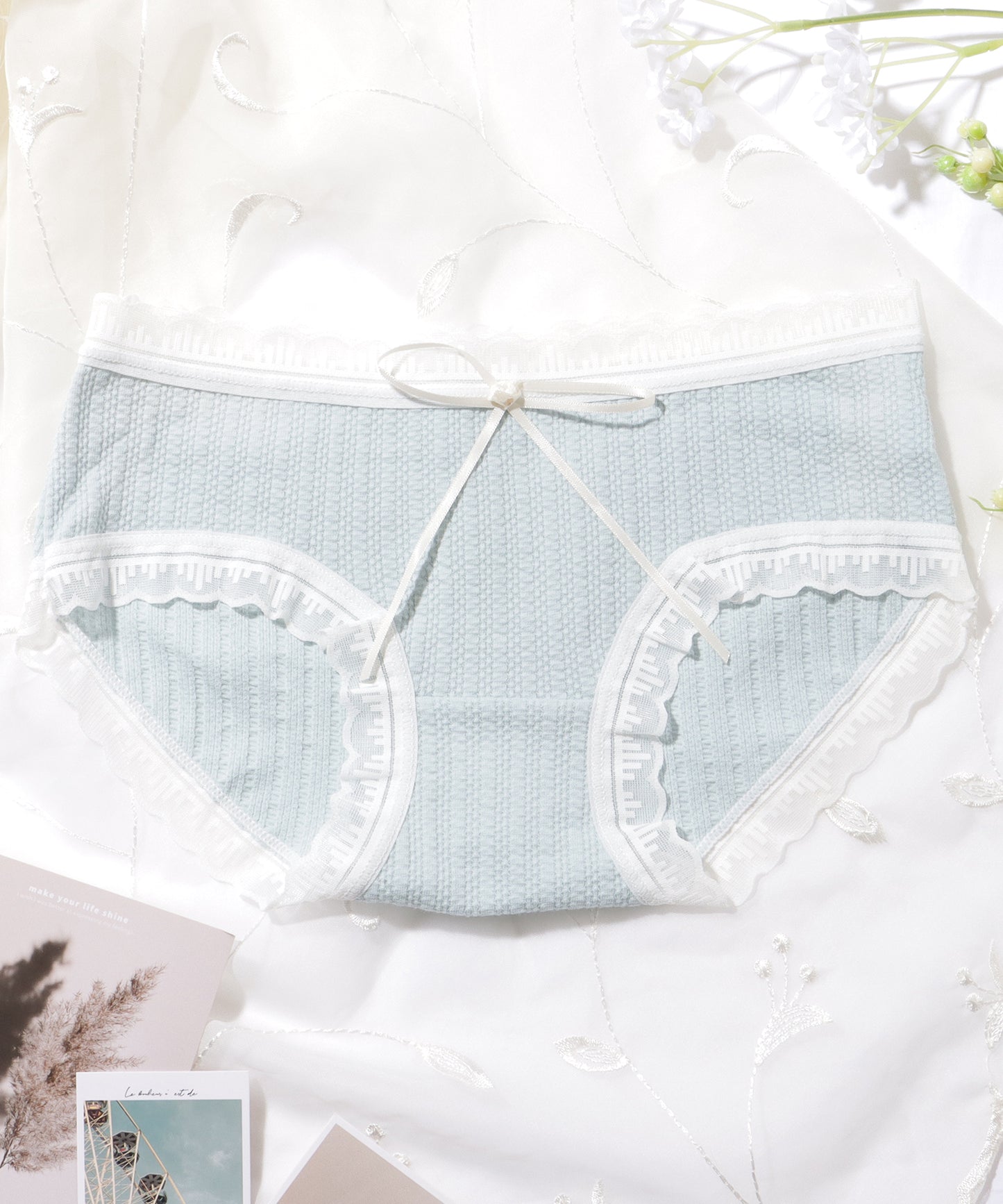 【5枚セット】 スカラップ レース フレンチ ストライプ リボン ショーツ