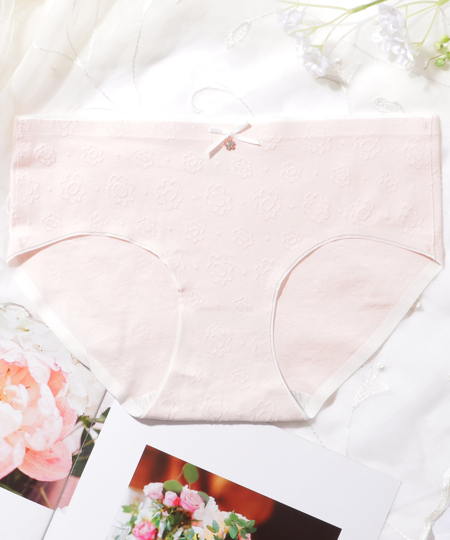 【5枚セット】フラワー ビジュー チャーム付き 花柄 ショーツ