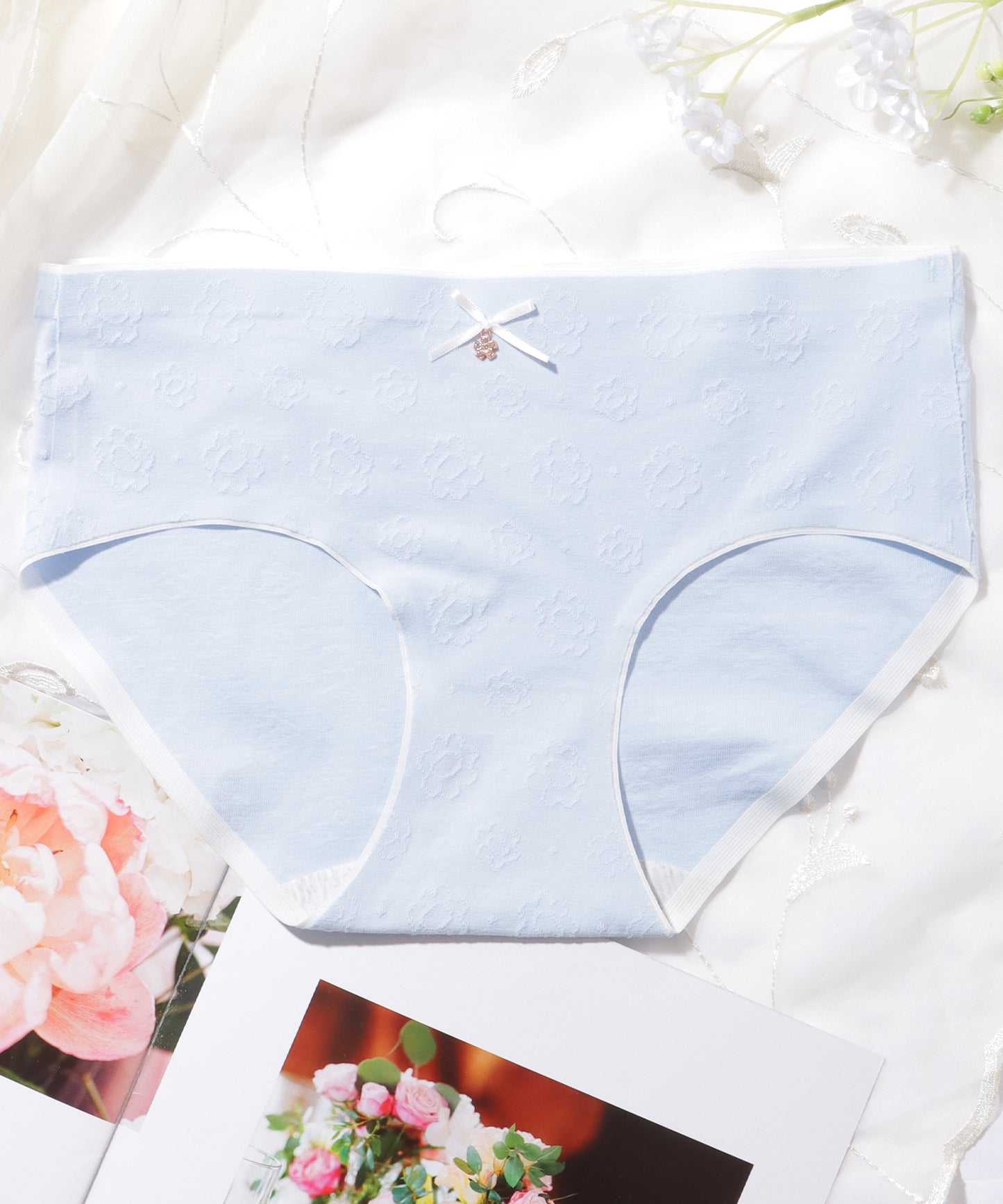 【5枚セット】フラワー ビジュー チャーム付き 花柄 ショーツ