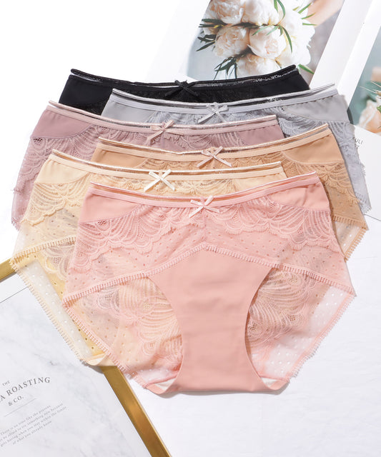 【6枚セット】ソリッドカラー フレンチ ドット レース ショーツ