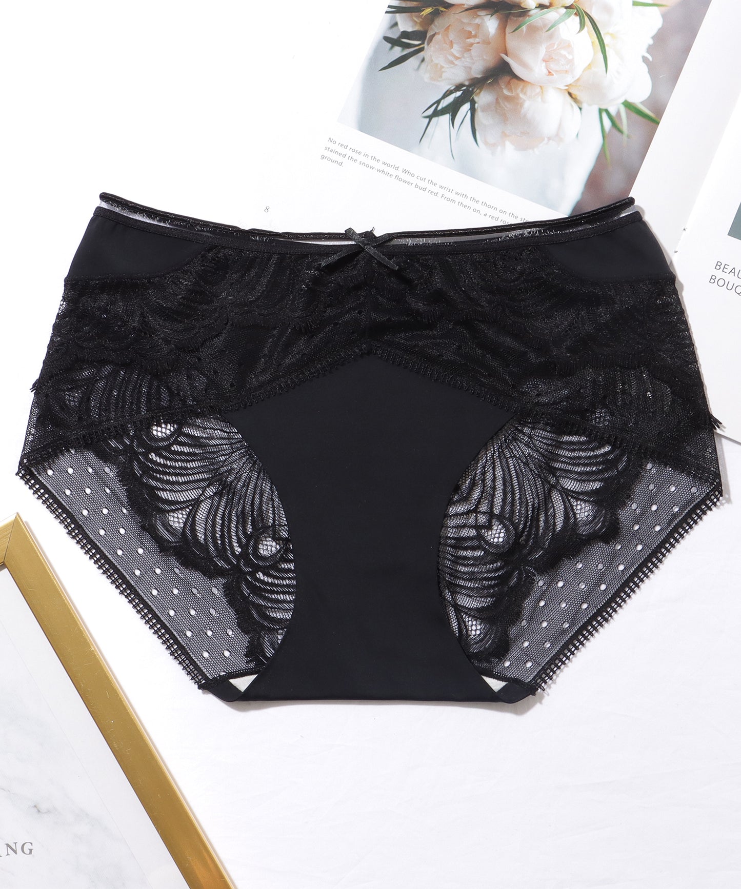 【6枚セット】ソリッドカラー フレンチ ドット レース ショーツ