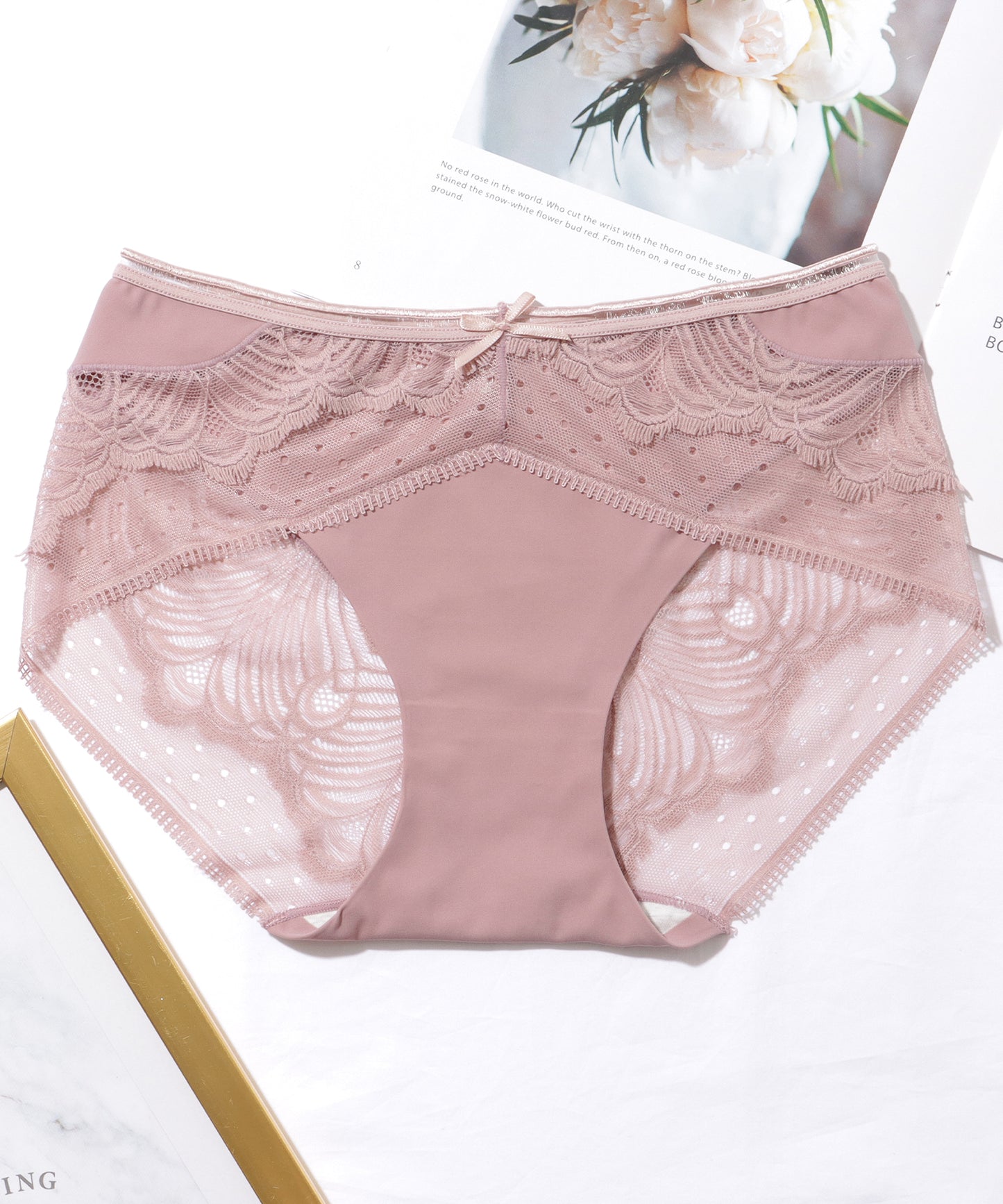 【6枚セット】ソリッドカラー フレンチ ドット レース ショーツ