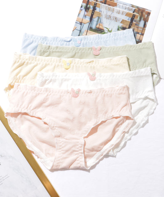 【5枚セット】ソリッドカラー フラワー ジャカード ワッペン付き ショーツ