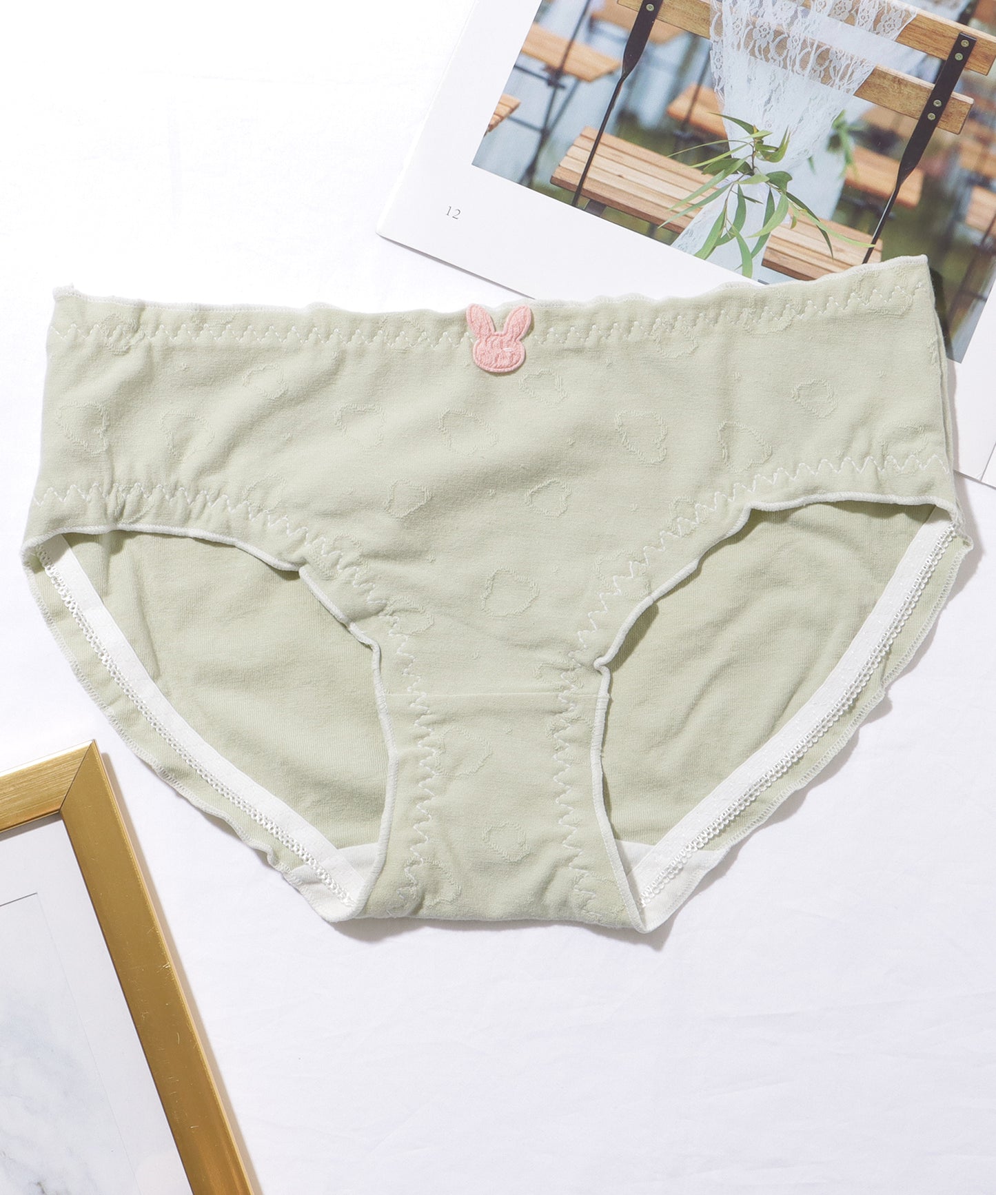 【5枚セット】ソリッドカラー フラワー ジャカード ワッペン付き ショーツ