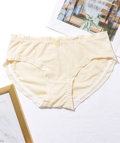 【5枚セット】ソリッドカラー フラワー ジャカード ワッペン付き ショーツ