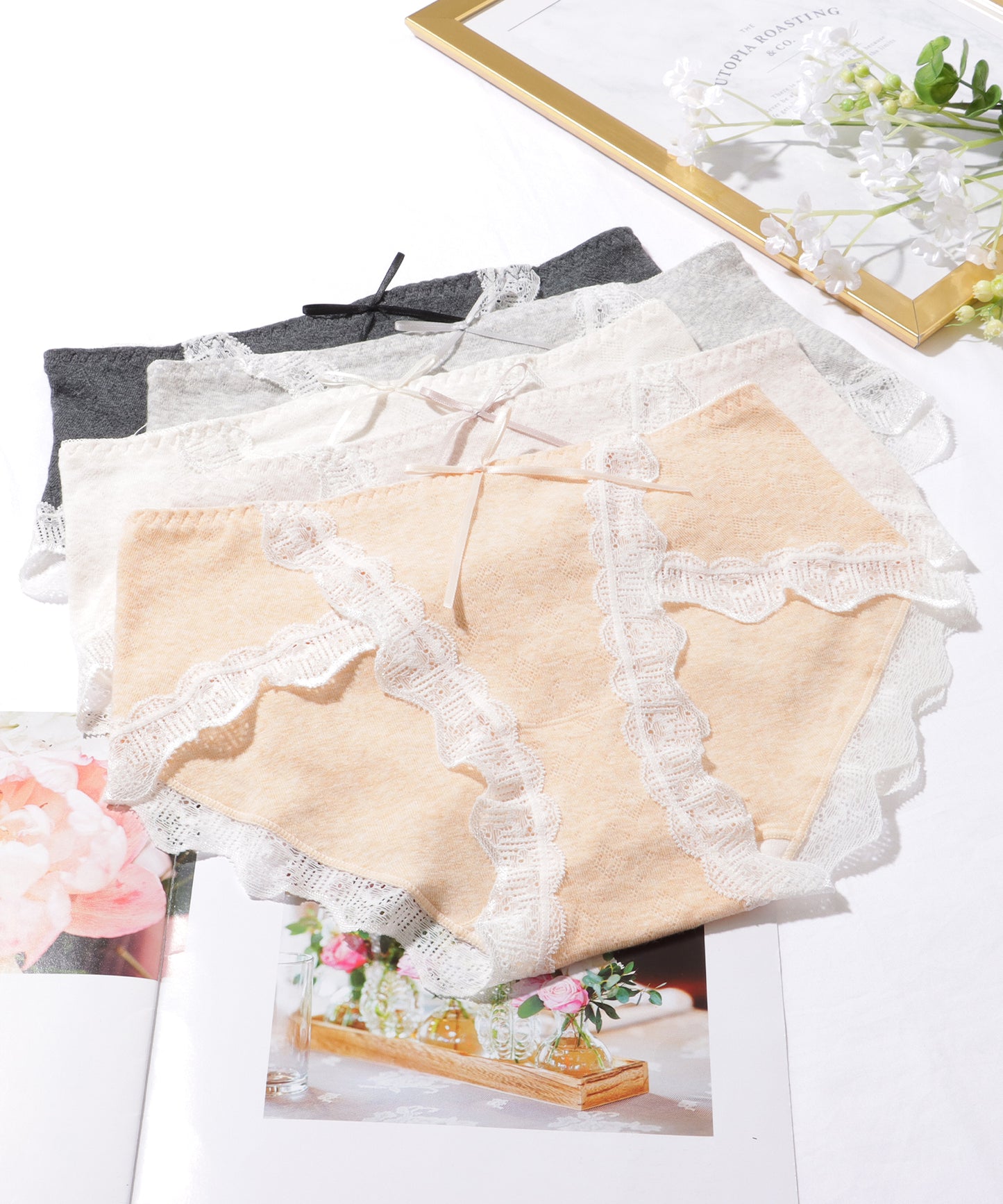 【5枚セット】 レース ライン ソフト コットン ショーツ