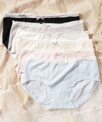 【6枚セット】配色 フリル リボン付き ショーツ