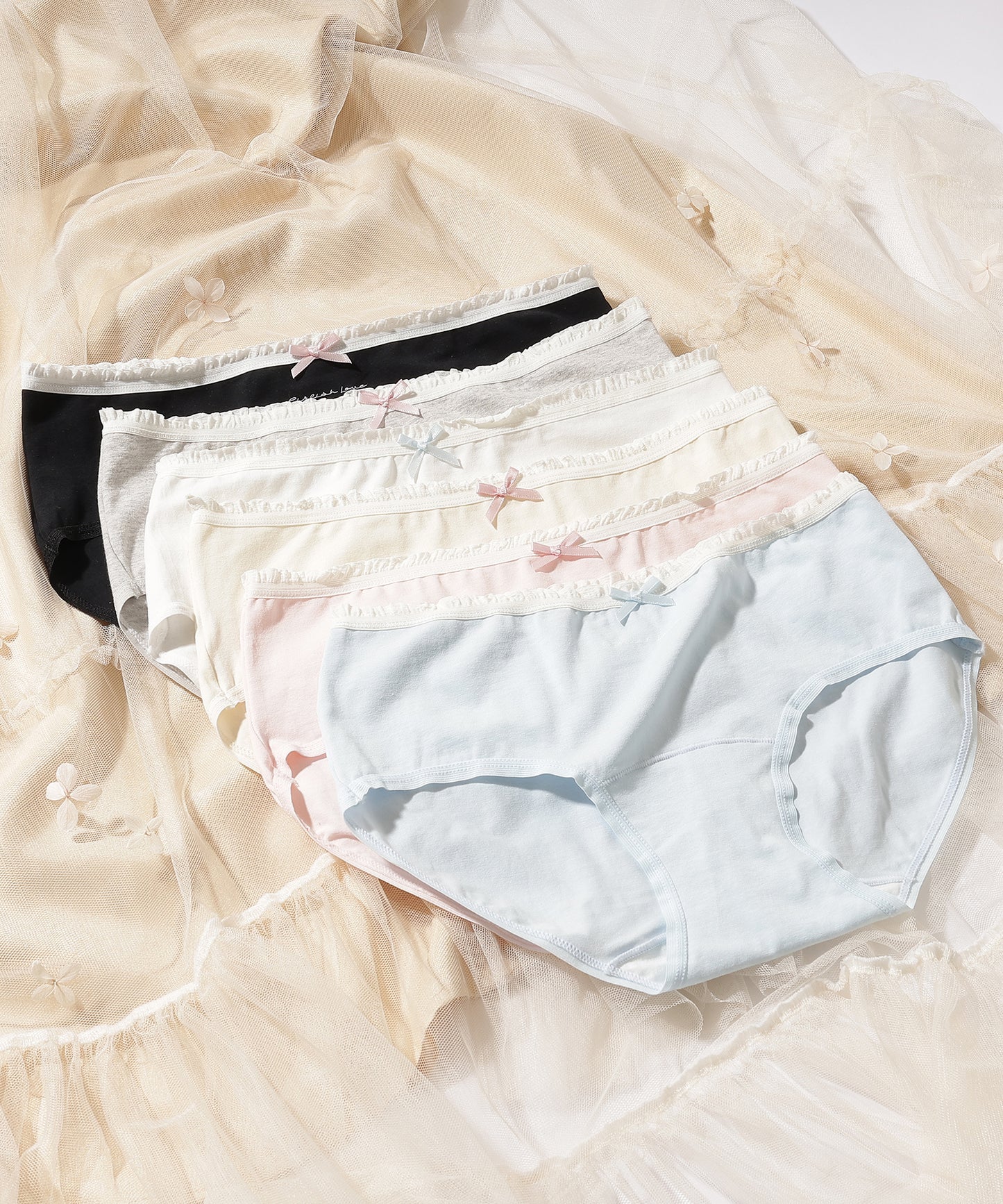 【6枚セット】配色 フリル リボン付き ショーツ