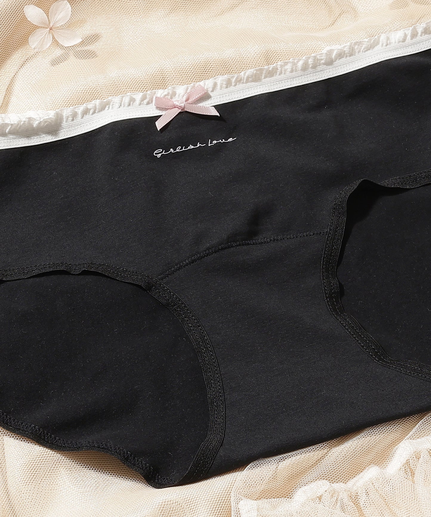 【6枚セット】配色 フリル リボン付き ショーツ