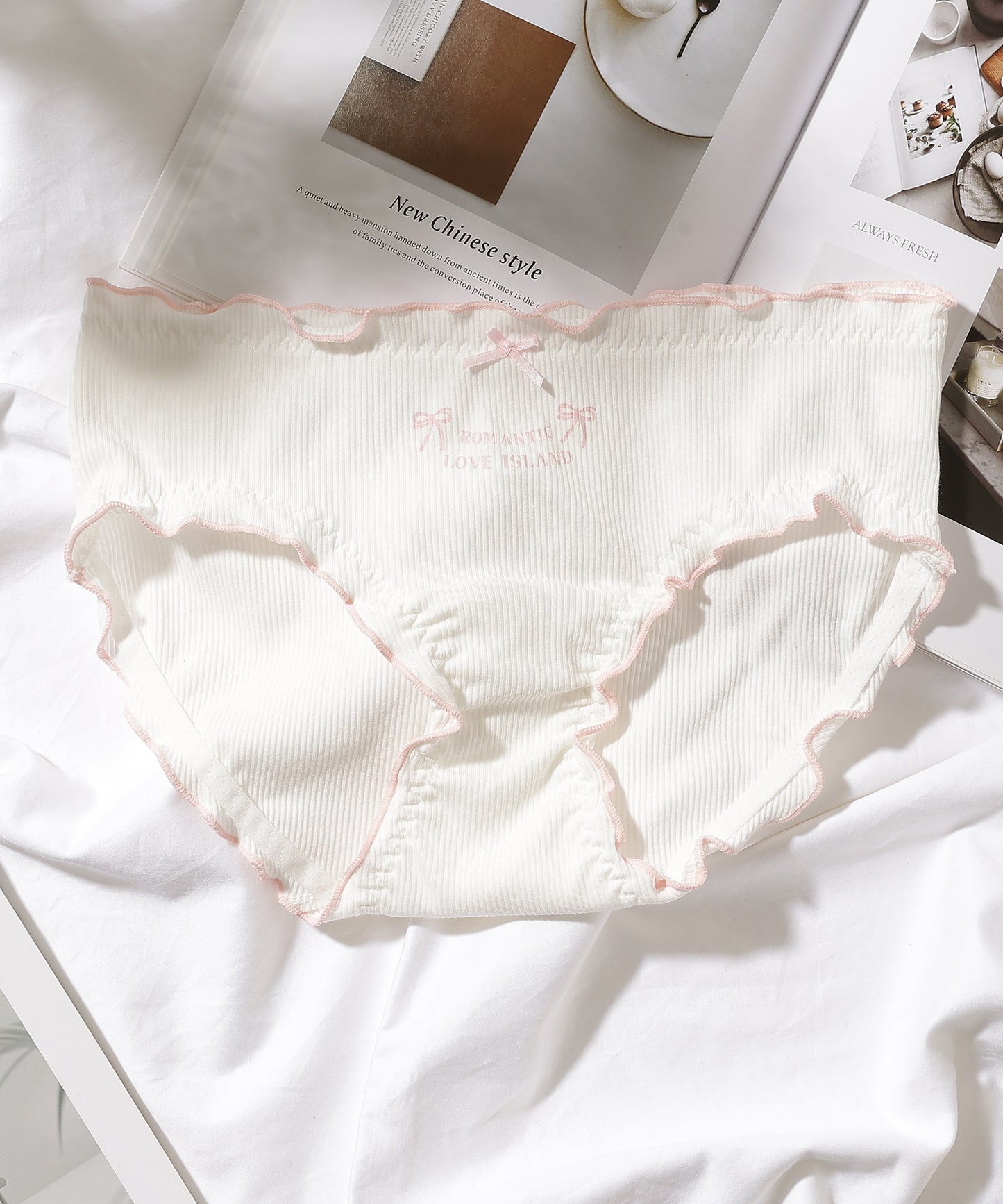 【5枚セット】配色 メロウ リボン ワンポイント ショーツ