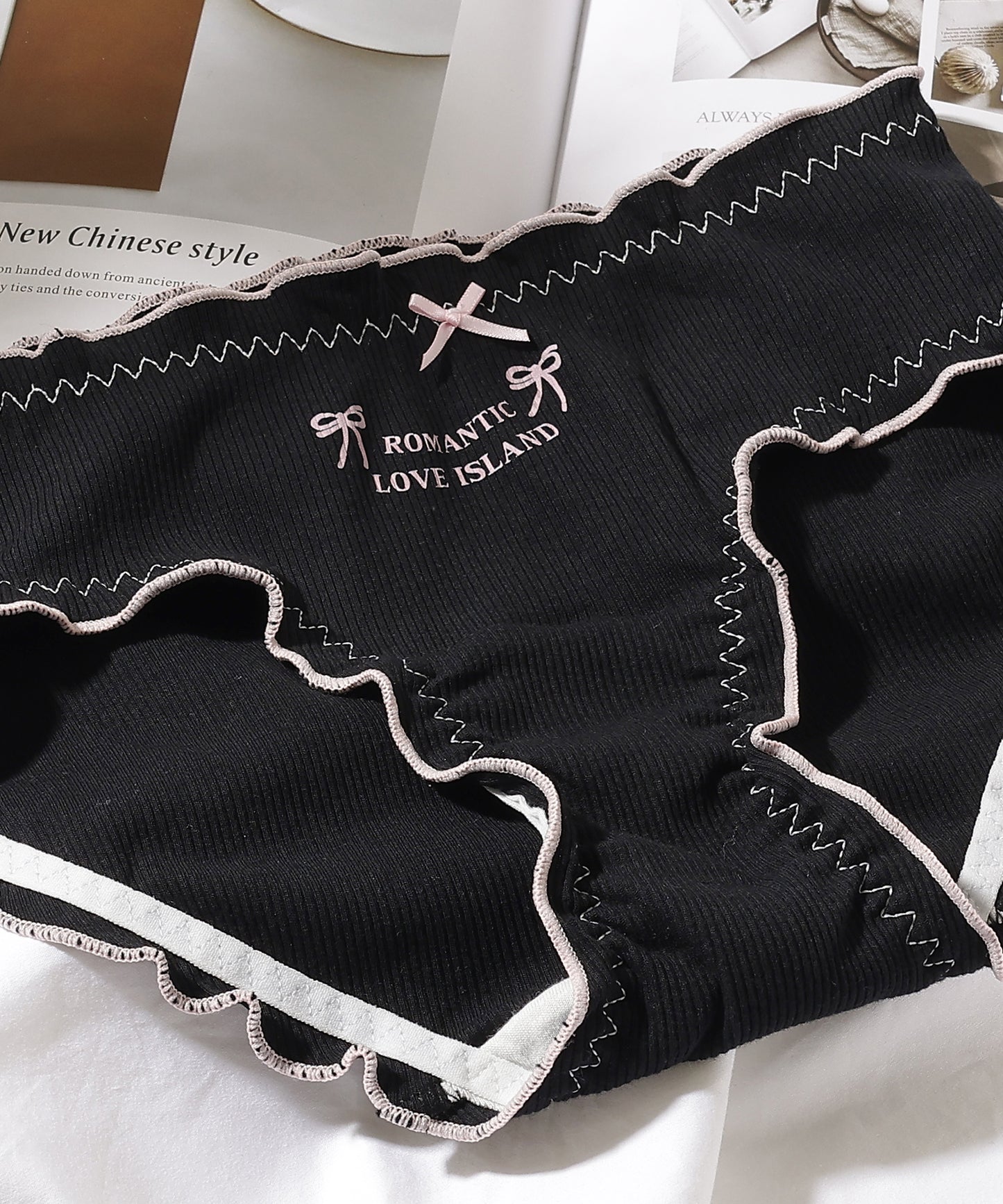 【5枚セット】配色 メロウ リボン ワンポイント ショーツ