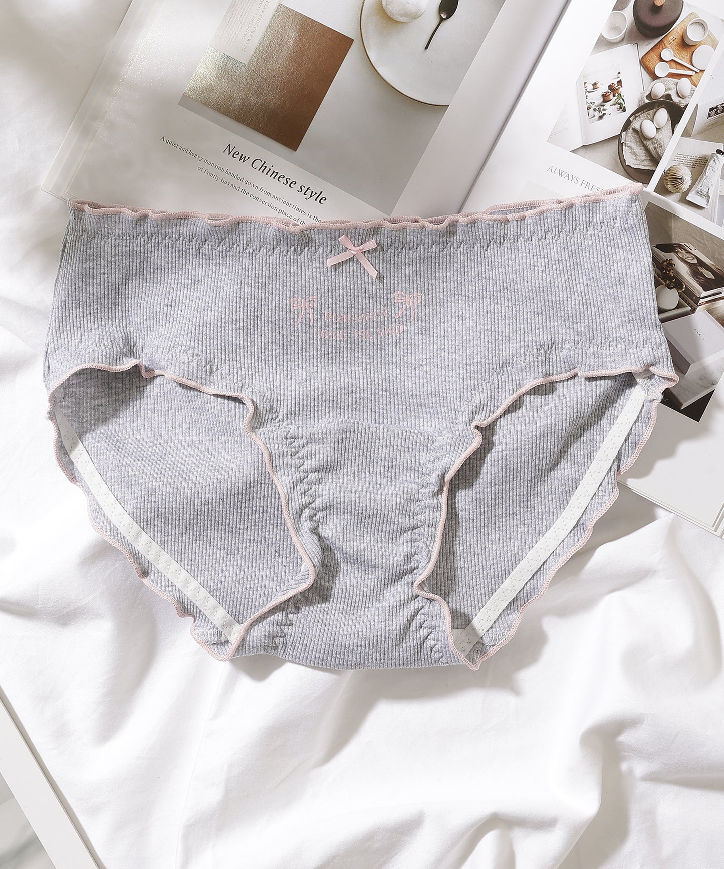 【5枚セット】配色 メロウ リボン ワンポイント ショーツ