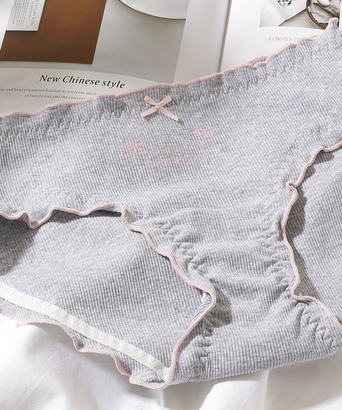 【5枚セット】配色 メロウ リボン ワンポイント ショーツ