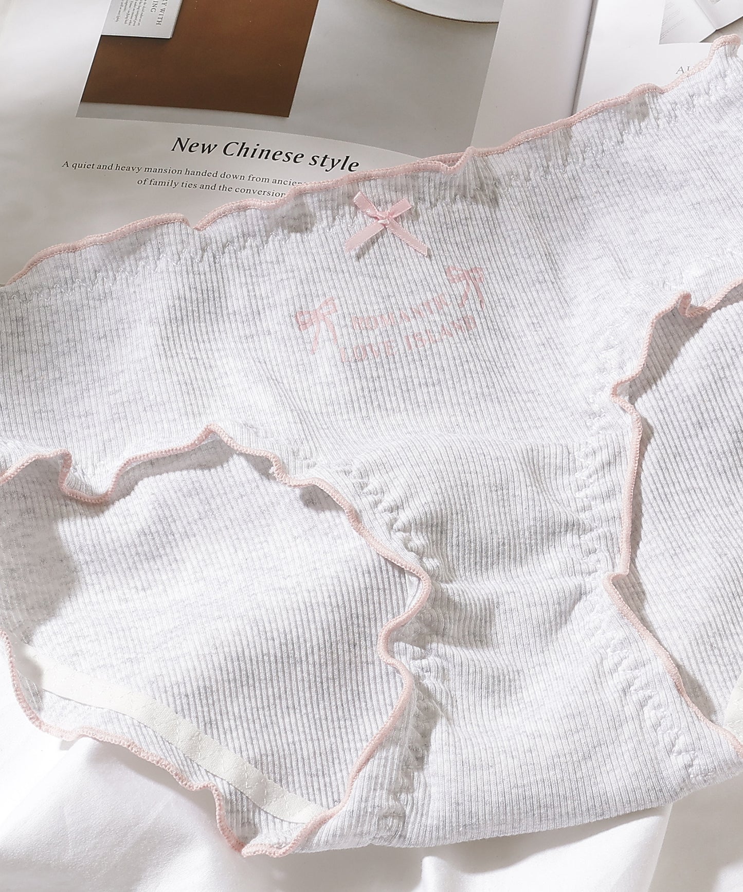 【5枚セット】配色 メロウ リボン ワンポイント ショーツ