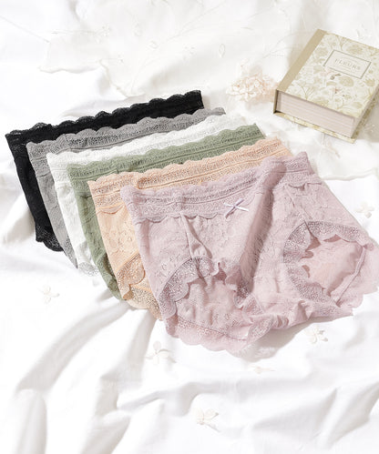 【6枚セット】ソリッドカラー スカラップ 総レース ショーツ