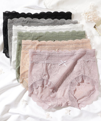 【6枚セット】ソリッドカラー スカラップ 総レース ショーツ