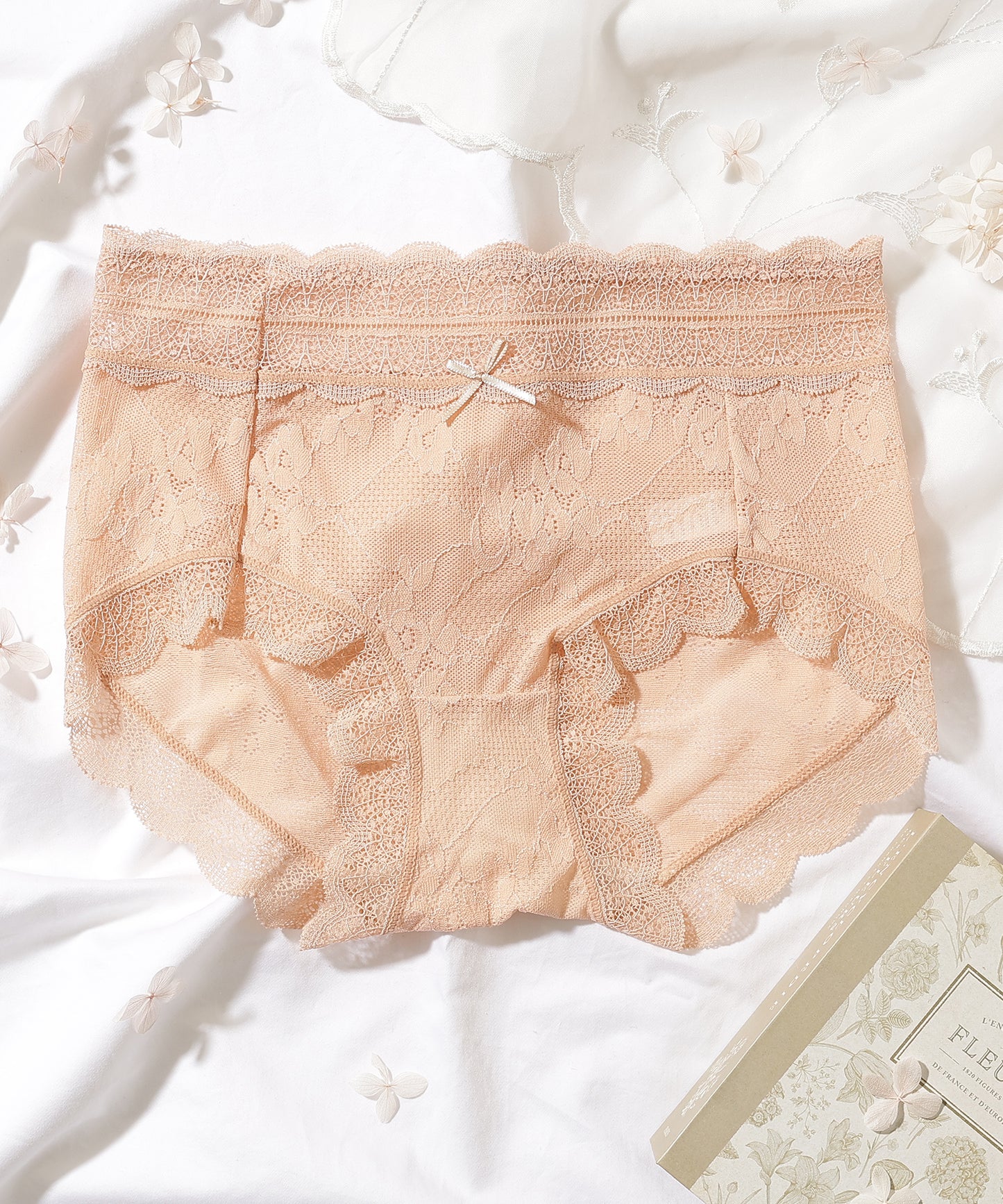 【6枚セット】ソリッドカラー スカラップ 総レース ショーツ