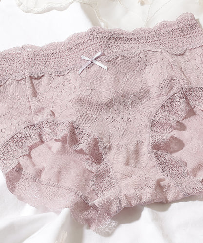 【6枚セット】ソリッドカラー スカラップ 総レース ショーツ