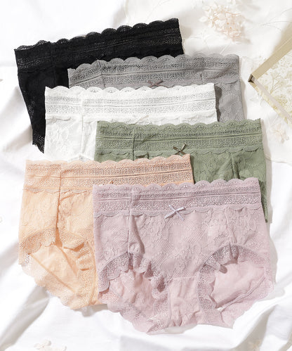 【6枚セット】ソリッドカラー スカラップ 総レース ショーツ