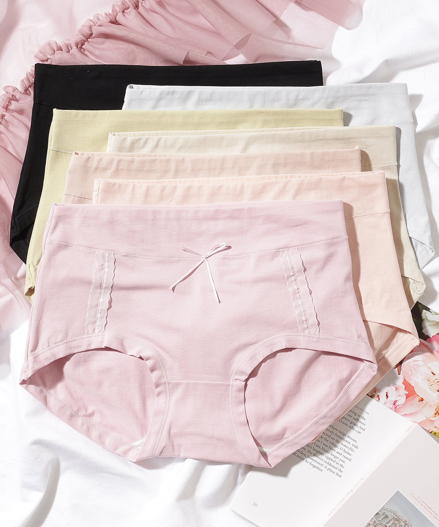 【7枚セット】ソリッドカラー リボン ボーイズレッグ ショーツ