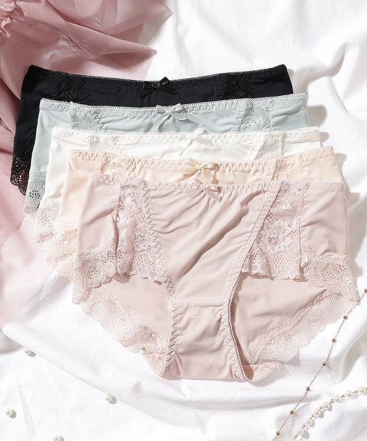 【5枚セット】ソリッドカラー ローズ レース ドッキング ショーツ