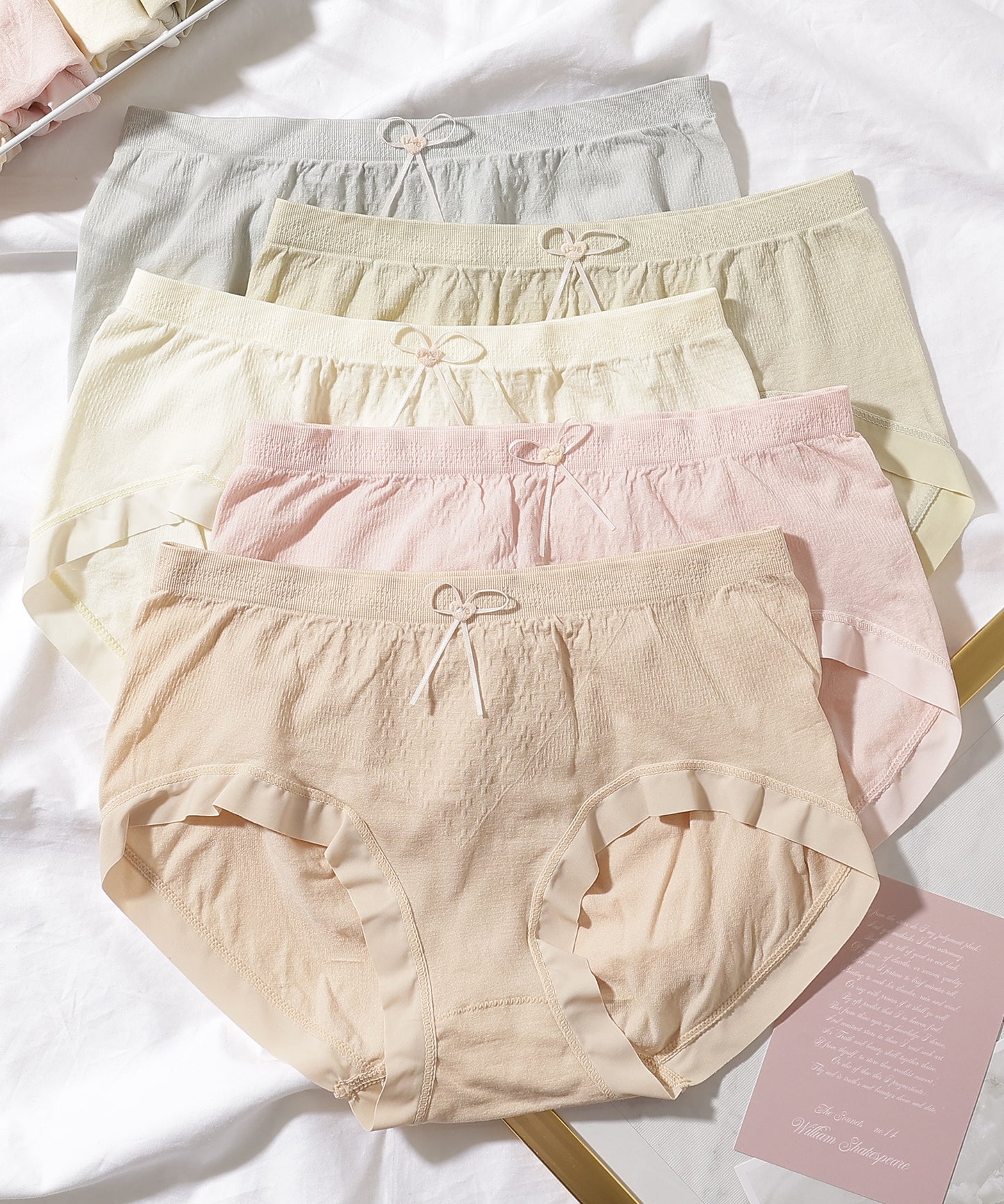 【10枚セット】ソリッドカラー リボン付き ベーシック ミドル ショーツ