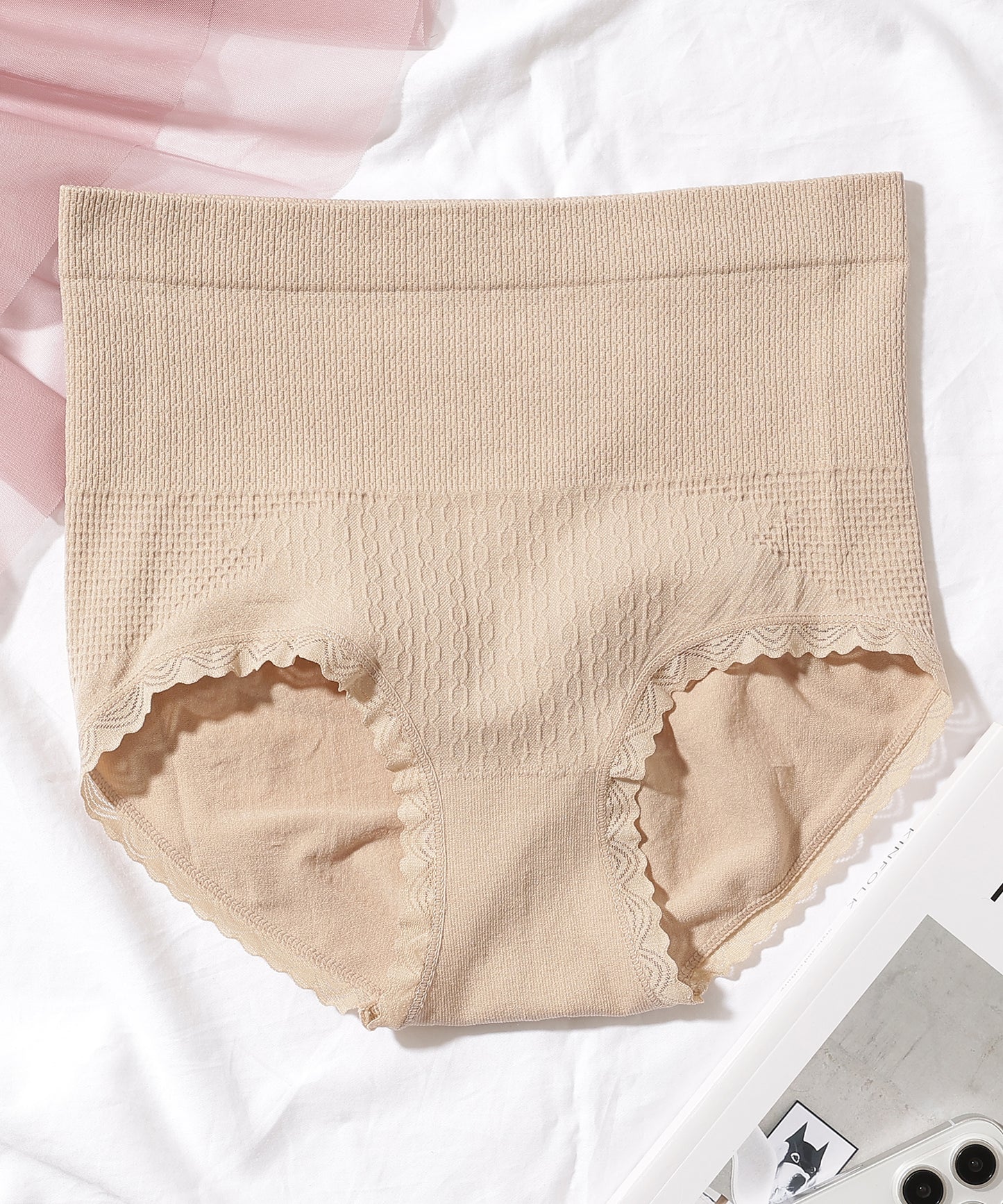 【6枚セット】ソリッドカラー ハイウエスト ソフト 立体成型編み ショーツ