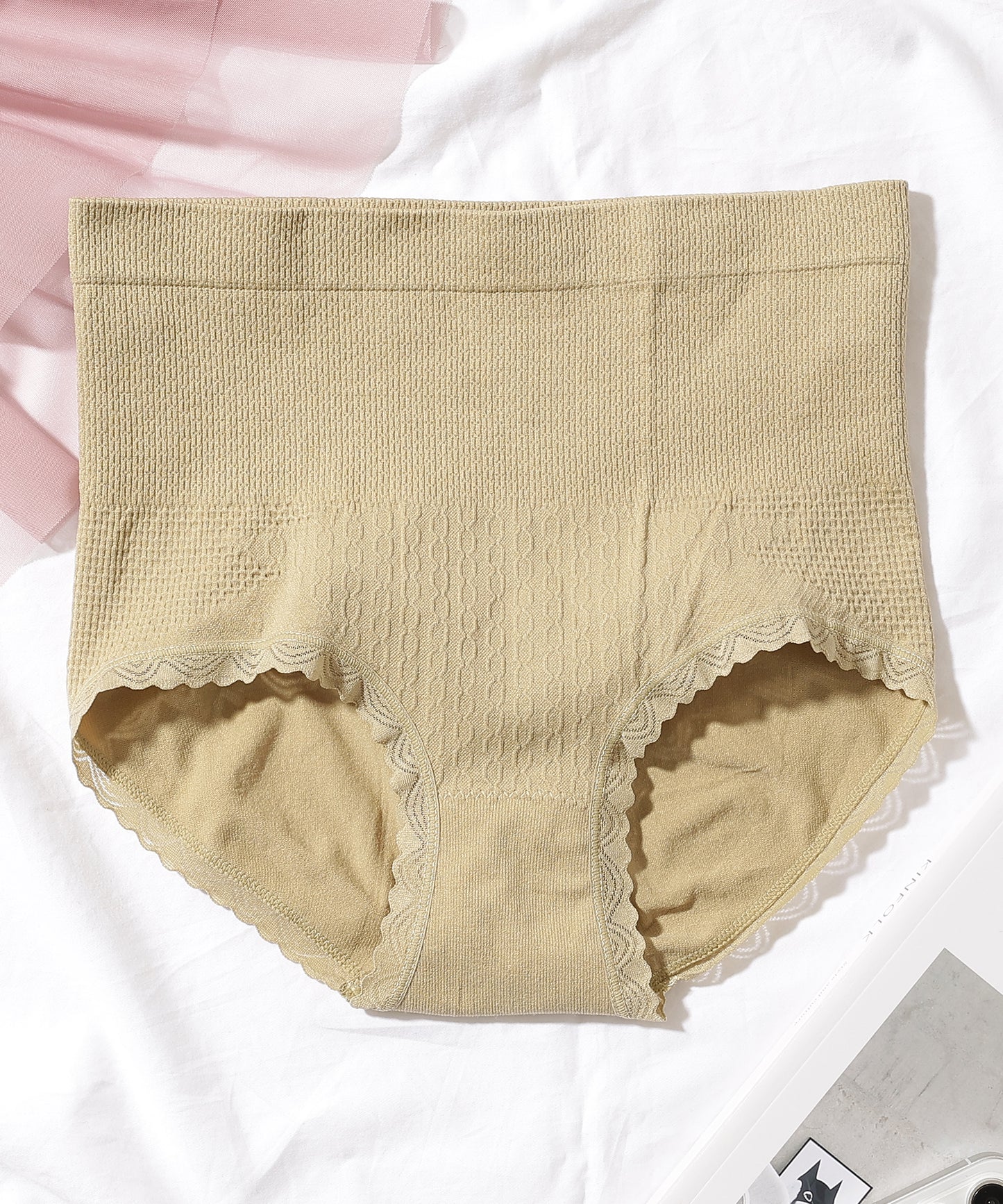 【6枚セット】ソリッドカラー ハイウエスト ソフト 立体成型編み ショーツ