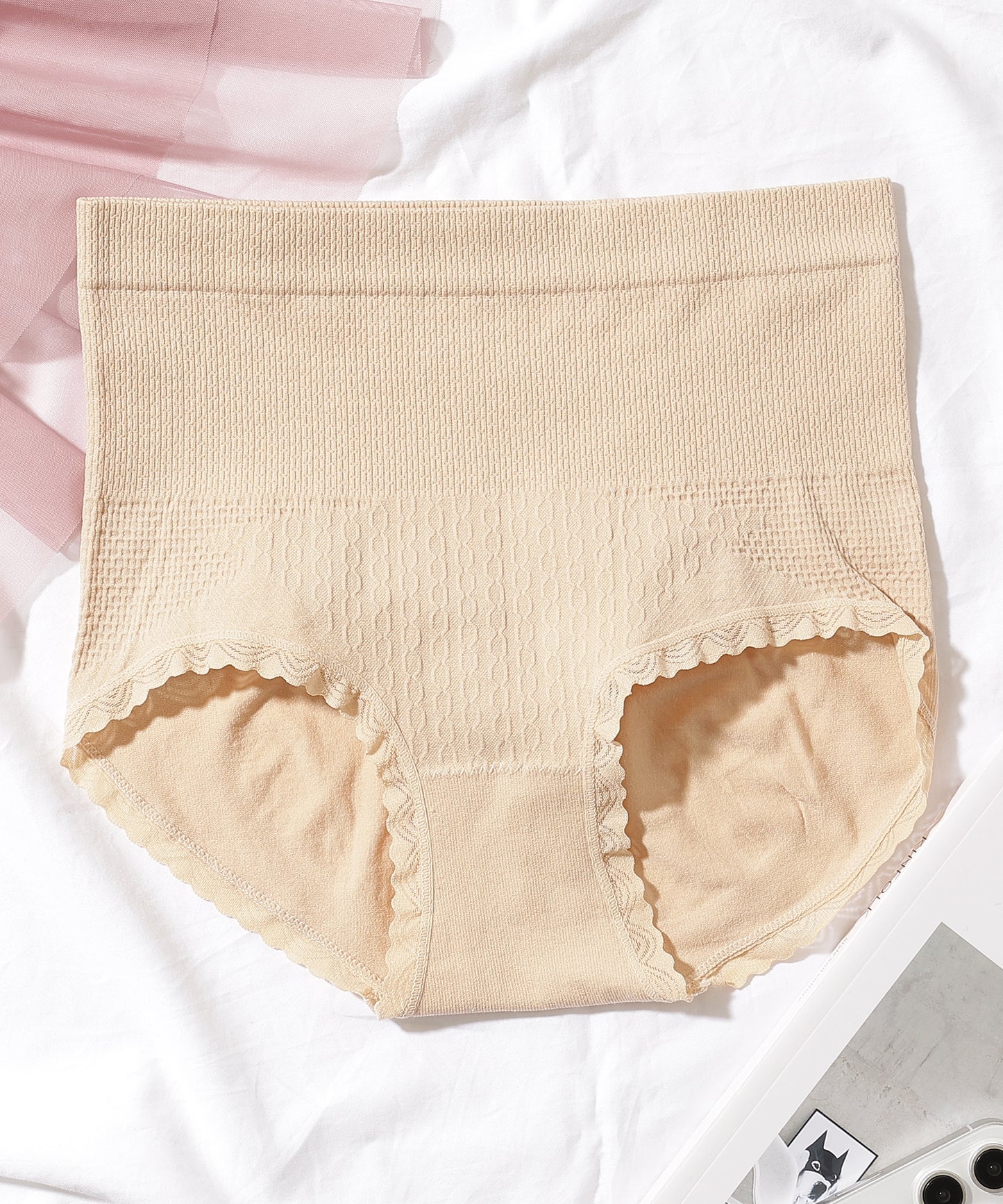 【6枚セット】ソリッドカラー ハイウエスト ソフト 立体成型編み ショーツ