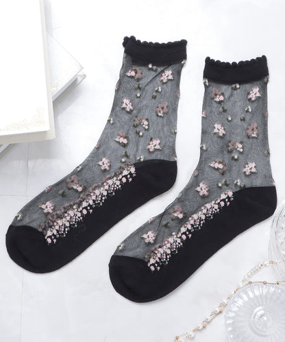 【5色組】 花柄シースルーソックスセット