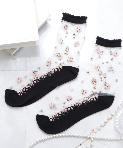 【5色組】 花柄シースルーソックスセット