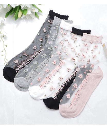 【5色組】 花柄シースルーソックスセット
