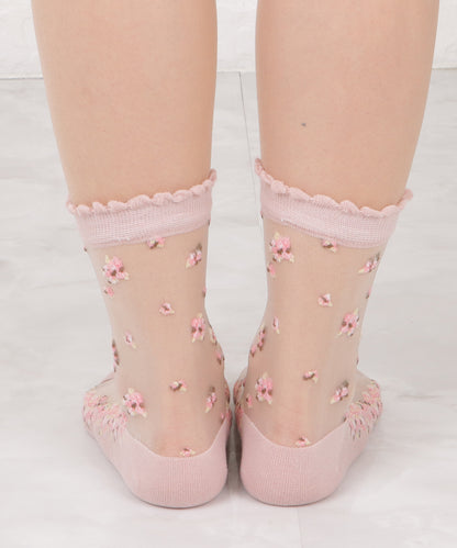 【5色組】 花柄シースルーソックスセット