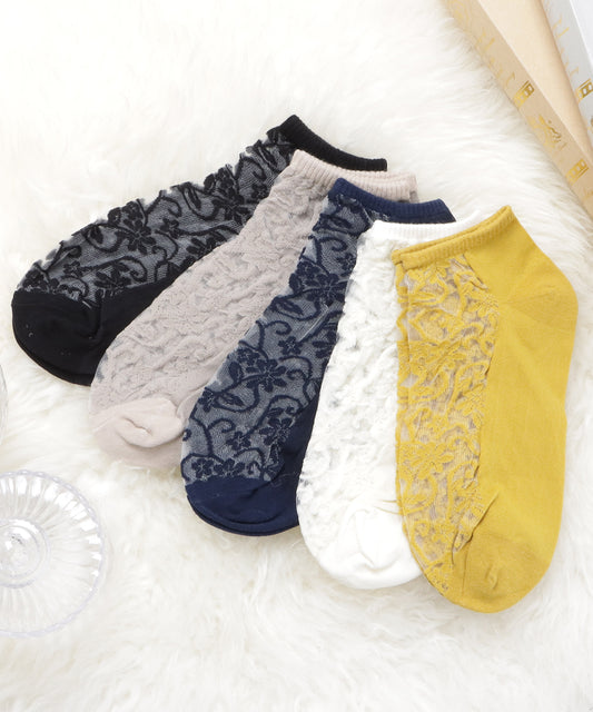 【5色組】花柄シースルーくるぶしソックスセット