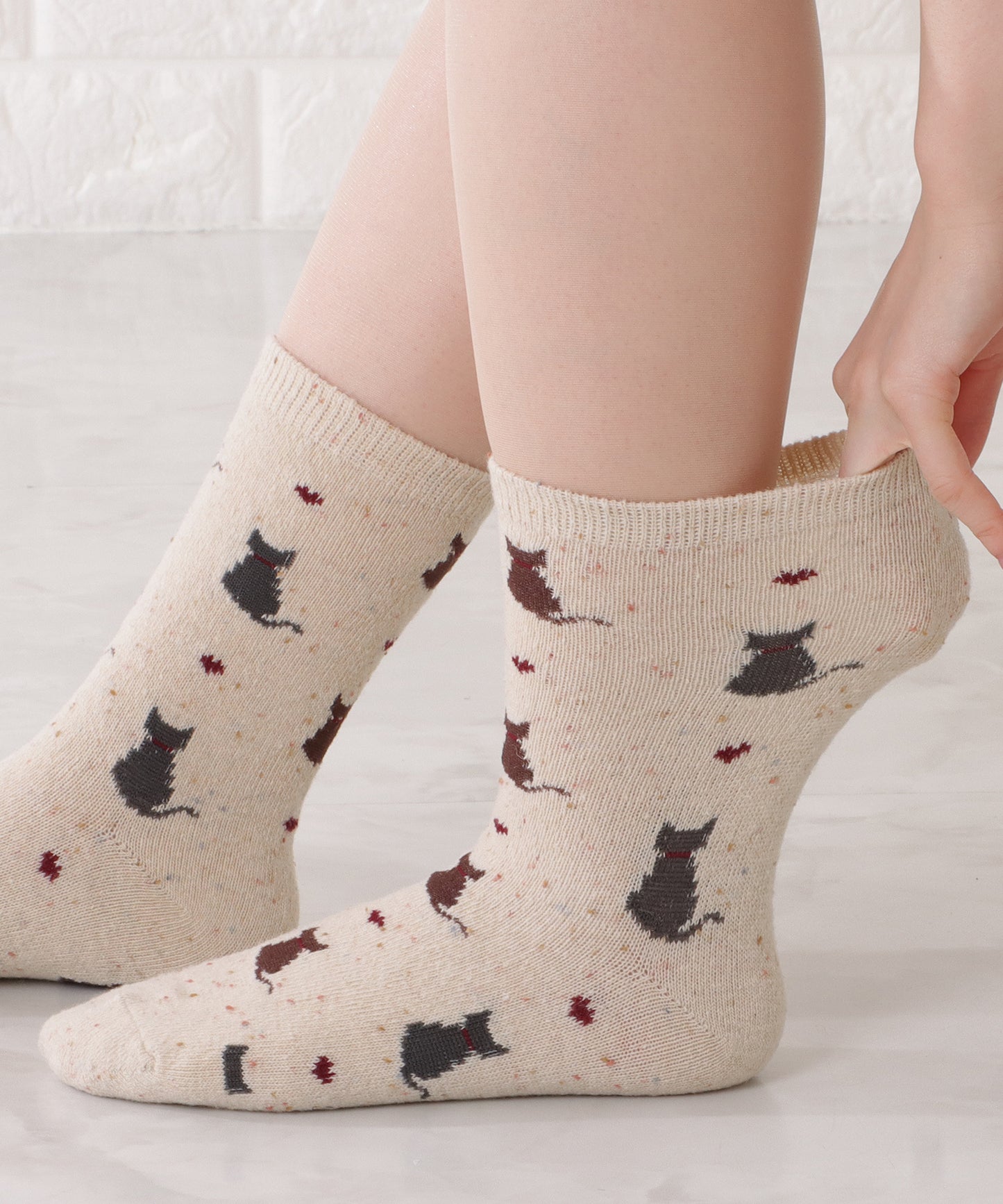 【5足セット】猫柄レトロデザインレギュラー丈ミックスソックス