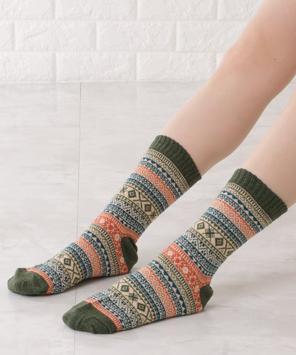 【10足セット】トライバル柄ショート丈カラーソックス
