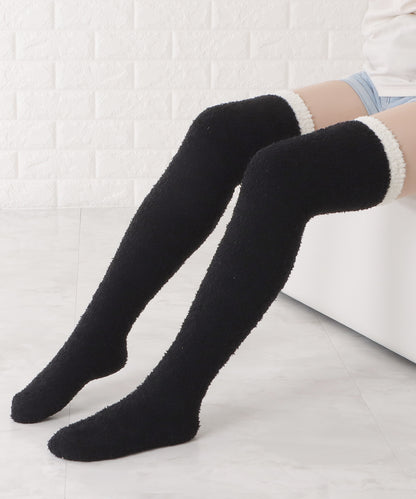 【3足セット】シンプルラインふわもちニーハイ丈ルームソックス