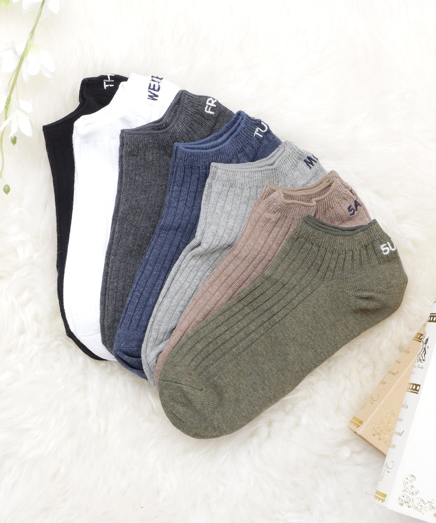 【7色組】ワンポイント刺繍スニーカーソックスセット