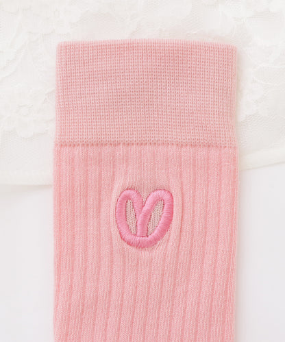 【10足セット】ハート刺繍ショート丈リブソックス