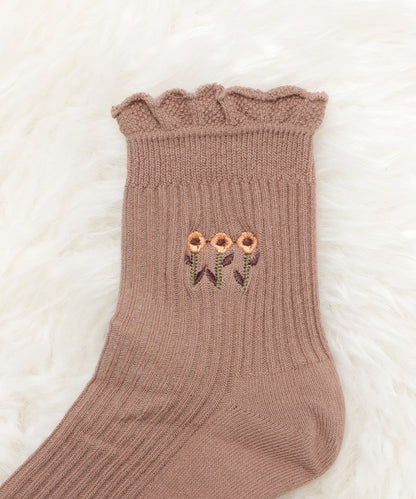 【6色組】 ワンポイント花柄刺繍ショートソックスセット