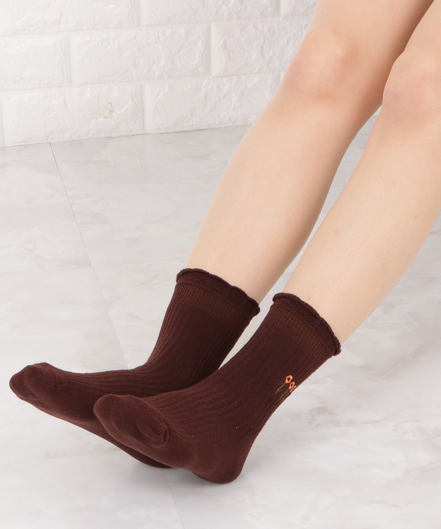 【6色組】 ワンポイント花柄刺繍ショートソックスセット