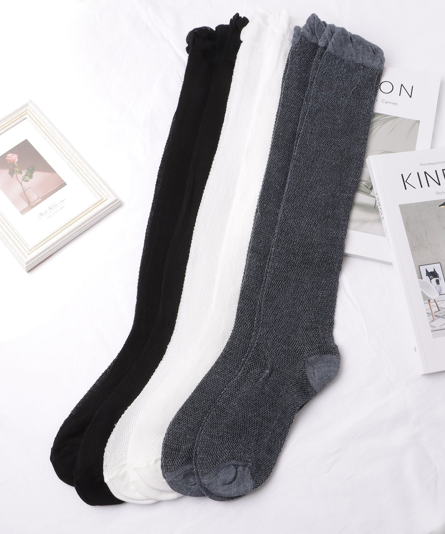【6足セット】フレンチメッシュルーズハイソックス